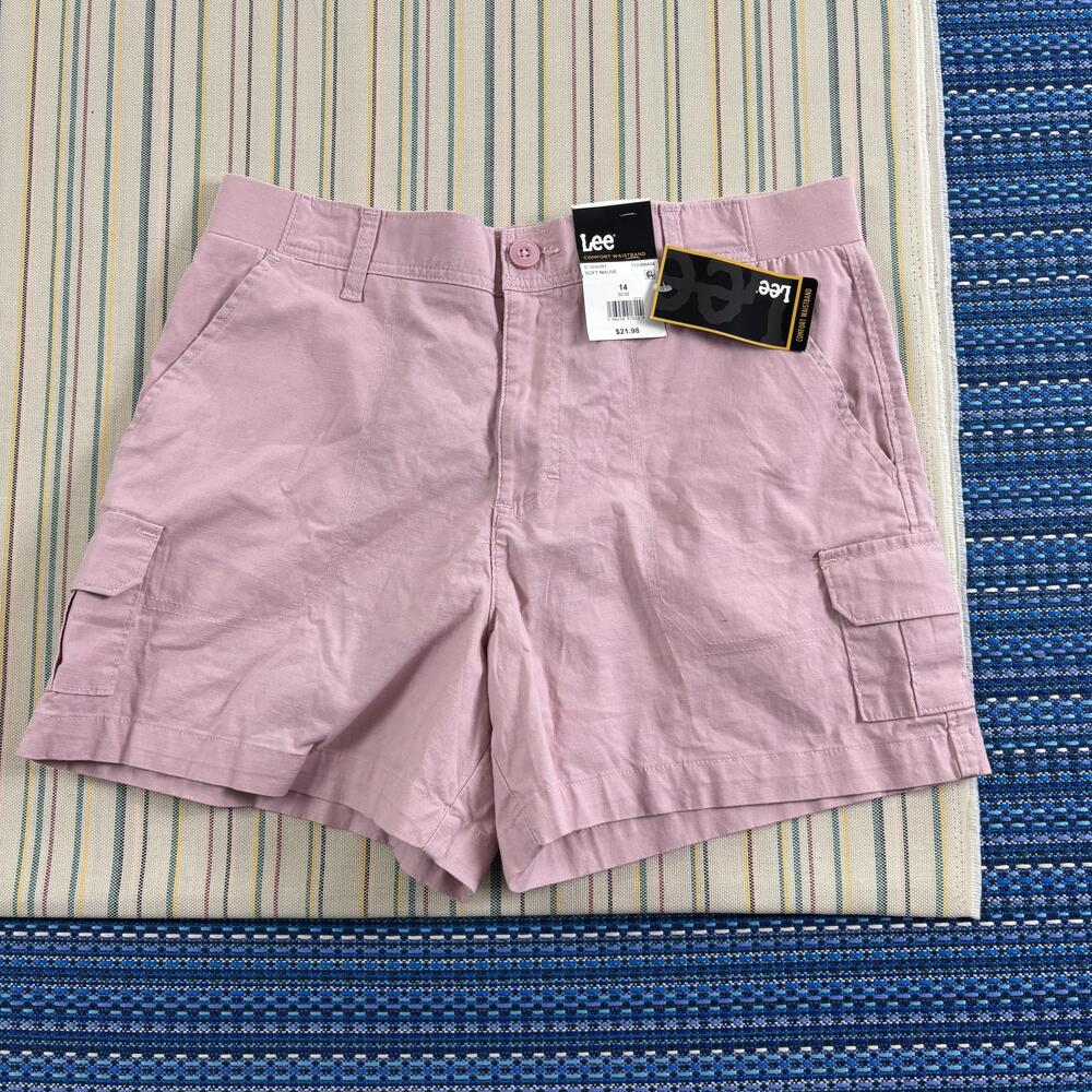Lee Shorts Womens 14 Soft Mauve Cargo 5 Inseam Comfort Waistband Cotton Twill